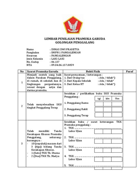 3n. 1 Ada Folmulir Penilaian Pramuka Garuda | PDF