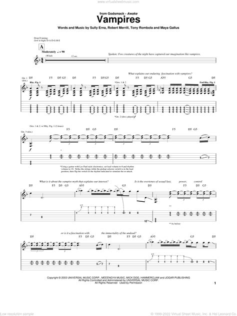 Vampires sheet music for guitar (tablature) (PDF)