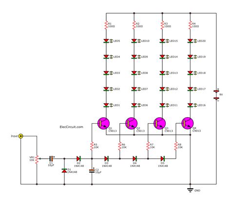 Analog VU meter circuit using transistors