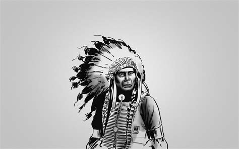 Indian Chief Red Feathers Black And White Serious - Black Wallpaper Red Indian- WallpaperUse