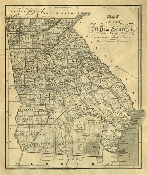 Georgia map Antique map of Georgia Antique Restoration decorator Style Map of Georgia Large Old ...