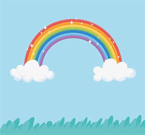 sky rainbow clouds bright fantasy grass nature cartoon 2682162 Vector ...