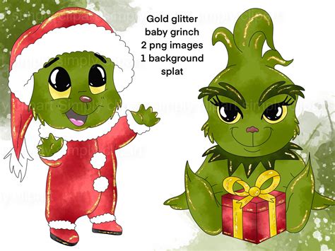 Grinch Watercolor Baby Grinch Baby Glitter Grinch - Etsy