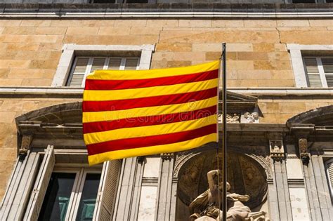 Close Up of the Official Flag of Catalonia Region. Stock Image - Image ...