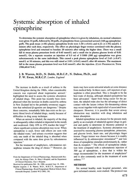 (PDF) Systemic absorption of inhaled epinephrine