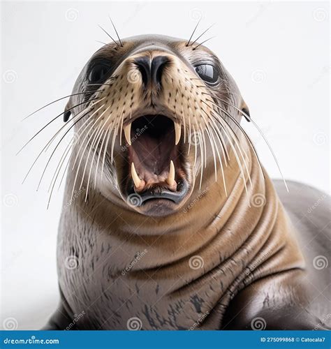 Sea Lion, Seal, Gets Angry, Growls, Bares Its Teeth, Fangs, Isolated on ...