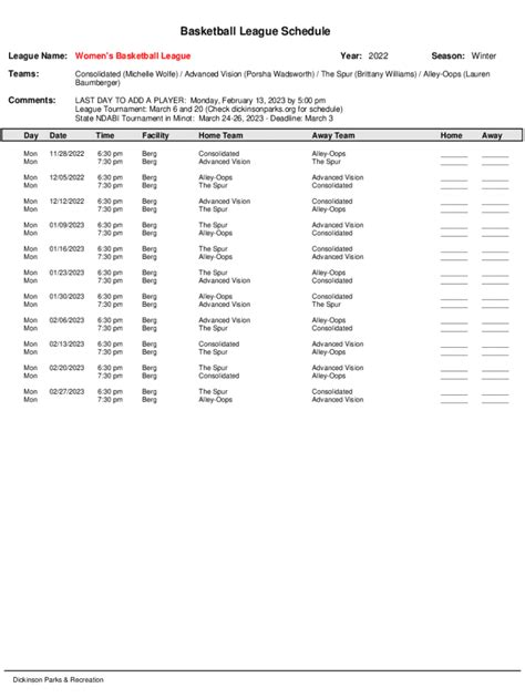 Fillable Online Basketball League Schedule. ? Fax Email Print - pdfFiller