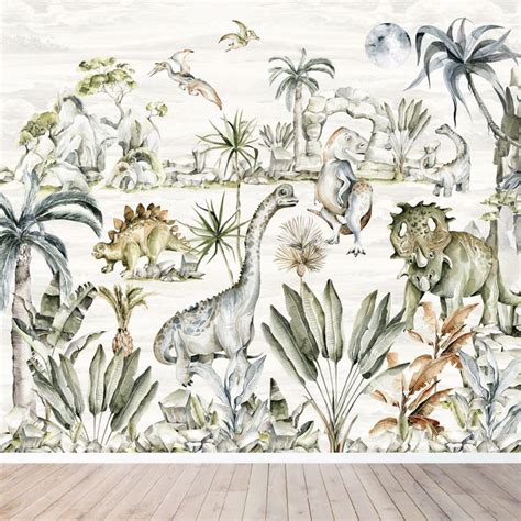 Watercolour Dinosaur Jungle Wallpaper Mural - Etsy UK | Papier peint ...