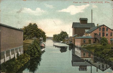 View on Canal Portage, WI Postcard