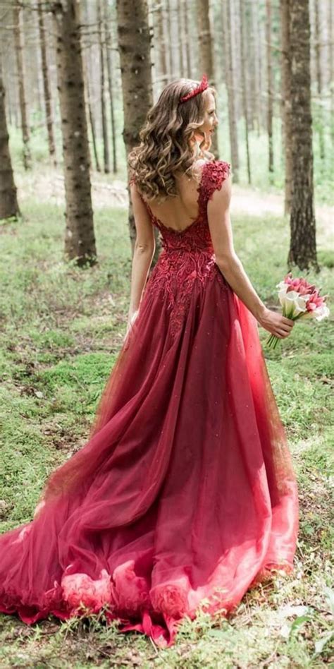 red wedding dresses a line low back lace country | Roses & Rings ...