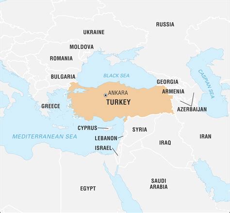 Turkey on world map: surrounding countries and location on Asia map