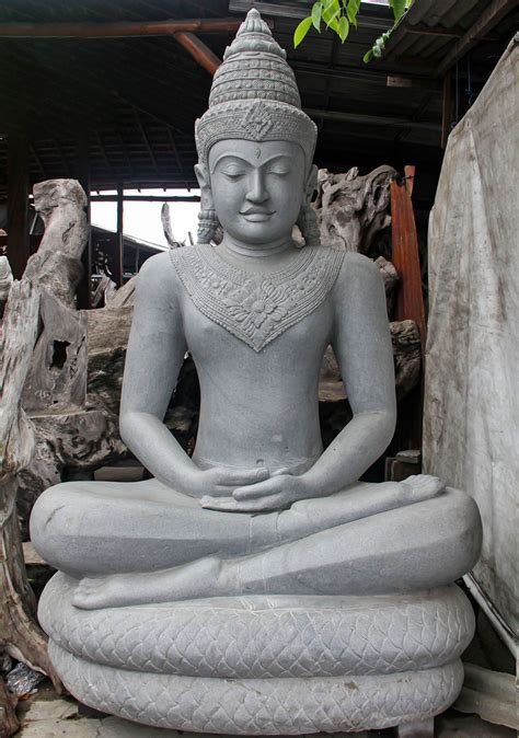 SOLD Stone Cambodian Style Garden Buddha Statue Meditating on the Coils of Muchalinda 94 ...