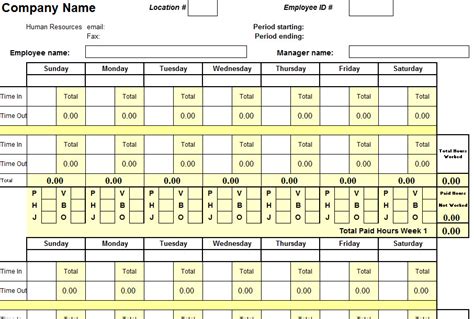 Biweekly Time Sheet Template - My Excel Templates