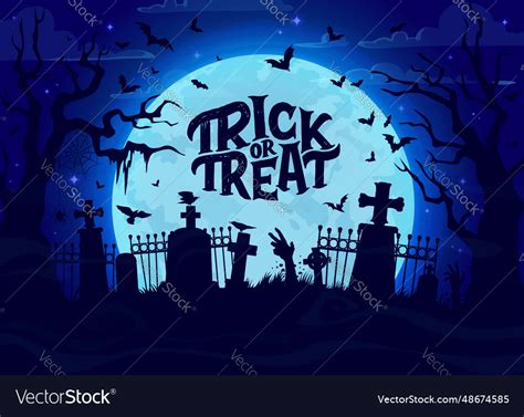 Halloween cemetery with zombie hands silhouettes Vector Image