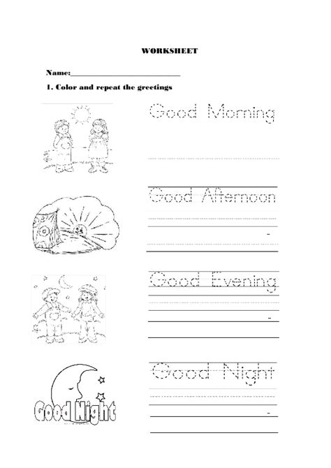 Greetings for Kindergarten | English activities for kids, Worksheets ...