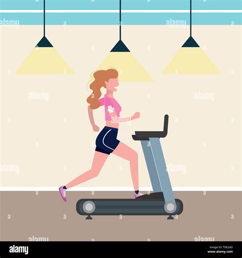 fitness exercise woman running over treadmill workout healthy fit ...