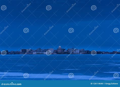 Winter Skyline of Madison, Wisconsin. Stock Photo - Image of boats ...