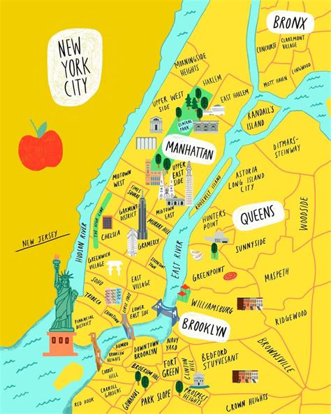 Illustrated Map of NYC New York City 8x10 - Etsy Canada | Nyc map, Map of new york, New york ...