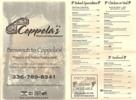 Menu at Coppola's Pizzeria & Italian Restaurant, Mount Airy, 692 S Andy Griffith Pkwy #108