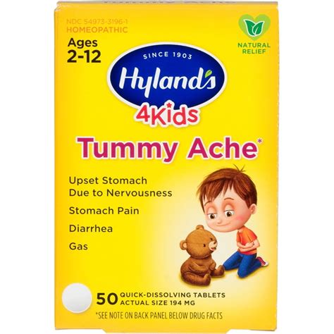 Hyland's 4 Kids Tummy Ache Tablets, Natural Relief of Upset Stomach, Diarrhea and Gas for Kids ...