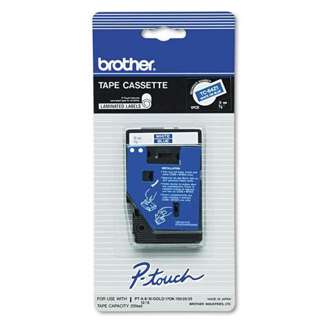 Brother P-Touch TC Tape Cartridge for P-Touch Labelers, 3/8"w, White on ...