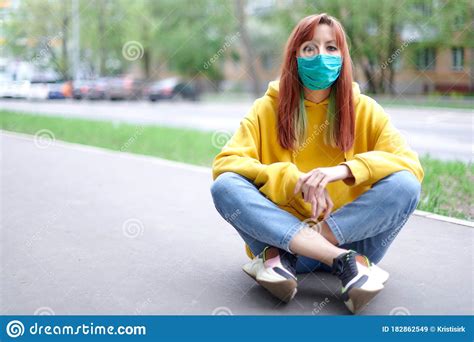 Sad Girl in a Reusable Medical Mask on Her Face Close Up Stock Image ...