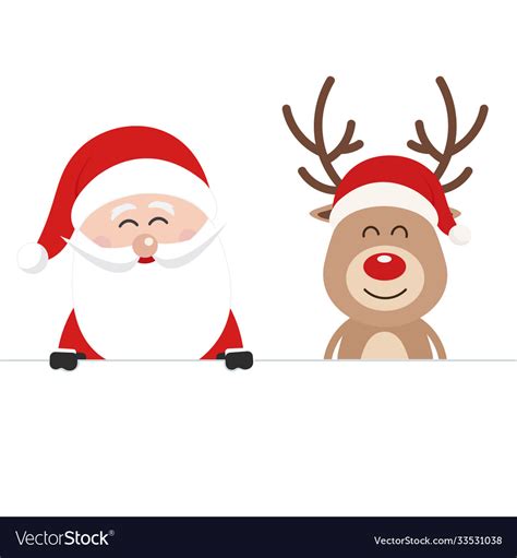 Santa and reindeer cute cartoon behind a blank Vector Image