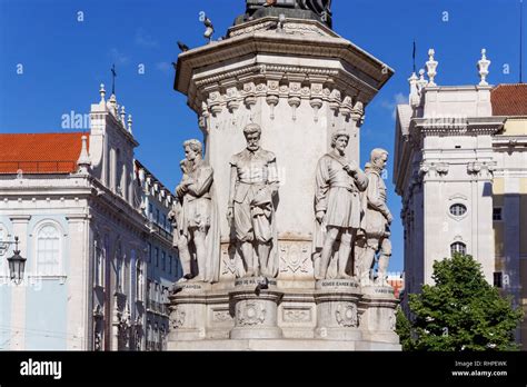 Sculptures on Luís de Camões statue in Lisbon, Portugal Stock Photo - Alamy