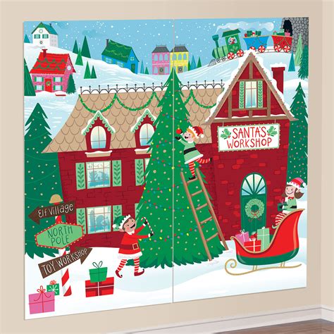 Santa's Workshop Large Christmas Wall Scene Setter Backdrop Party ...