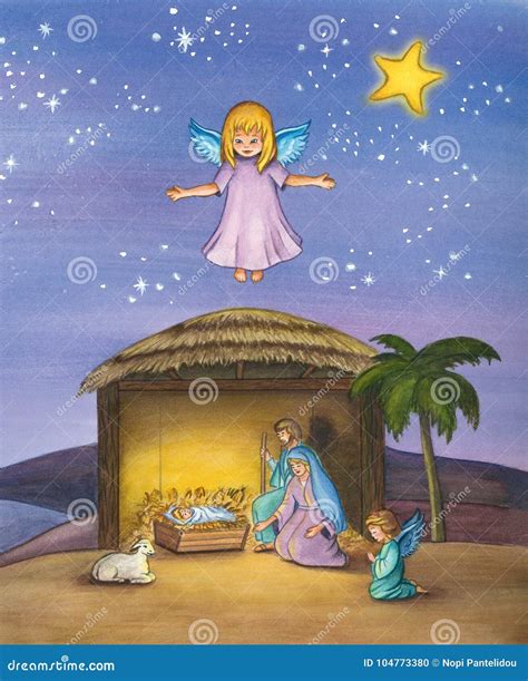 Christmas Nativity Scene of Baby Jesus Stock Illustration ...