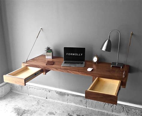 Walnut Floating Desk With Storage Computer Desk Laptop Home Furniture Office Table Workstation ...