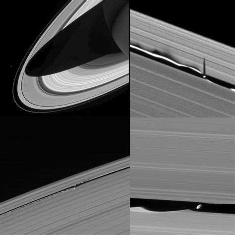 Daphnis, Saturn's moon, is seen forming waves between the rings ...