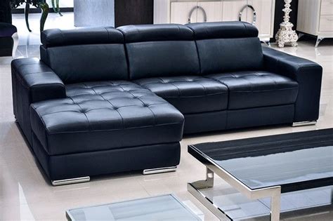 Donato Modern Leather Sectional Modern Sectional Sofas Navy Leather ...