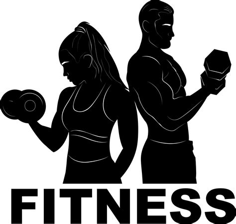 Sport. Man and woman in training. Fitness. Silhouette. Dumbbells. Logo ...