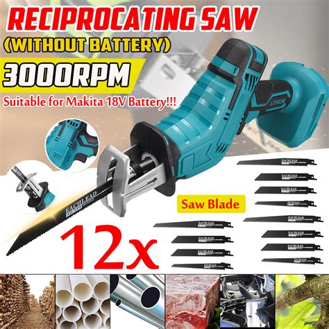 New Cordless Electric Reciprocating Saw Saber Saw W/ 12 Blades For Makita 18V Battery ...