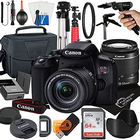 Canon EOS Rebel T8i DSLR Camera with 18-55mm Zoom Lens + Platinum Mobile Accessory Bundle ...