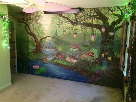 Enchanted forest bedroom mural during the day. #HannonArtWorks Kids Room Murals, Nursery Mural ...