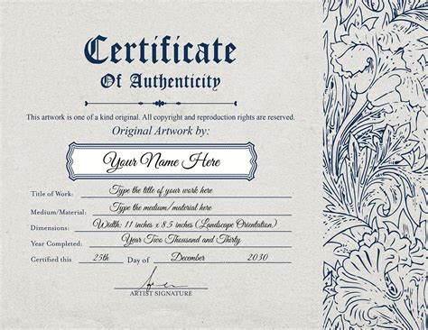 Certificate Of Authenticity Autograph Template