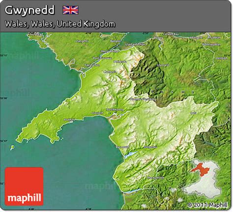 Free Physical Map of Gwynedd, satellite outside