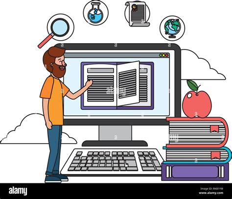 online education man with computer cartoon vector illustration graphic design Stock Vector Image ...