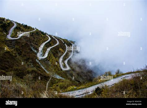 Beautiful mountain zigzag road, Sikkim Stock Photo - Alamy