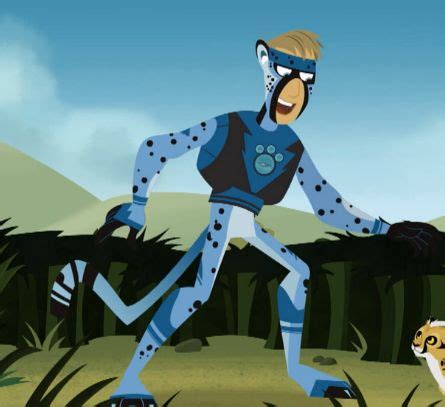 a cartoon character is running in front of two cheetah