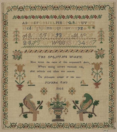 Antique Cross Stitch Sampler with Birds and Flowers