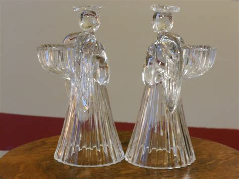 Two Clear Lead Crystal Angel Candle Holders