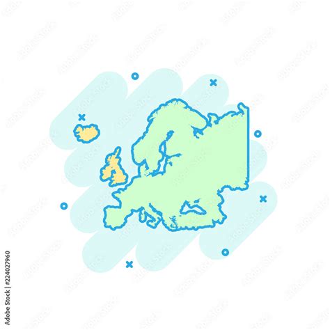 Cartoon colored Europe map icon in comic style. Europe sign ...