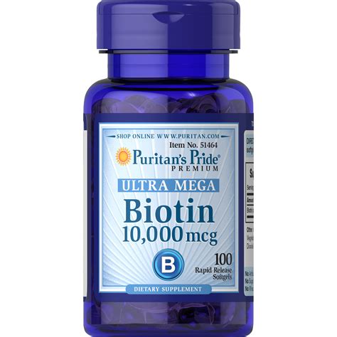 Biotina Puritans Pride 10,000 mcg 100 Cápsulas Rápida Absorción - Bárbaro