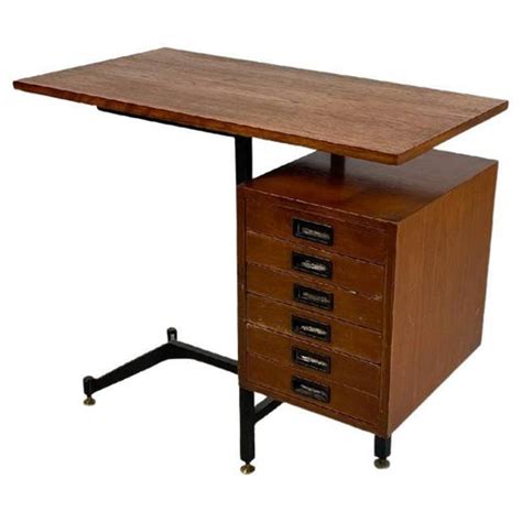 Mid-Century Modern Italian Wood, Brass and Black Metal Desk with 6 Drawers, 1960s for sale at Pamono
