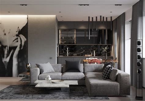 2 Modern Homes the Use Grey for a Calming Effect | Living room grey, Black sofa living room ...