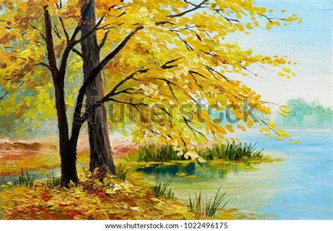 Oil Painting Colorful Autumn Forest Art Stock Illustration 1022496175