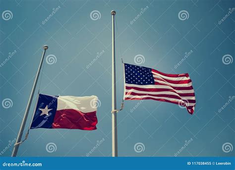 Texas and the United States Flags at Half-mast Stock Image - Image of ...